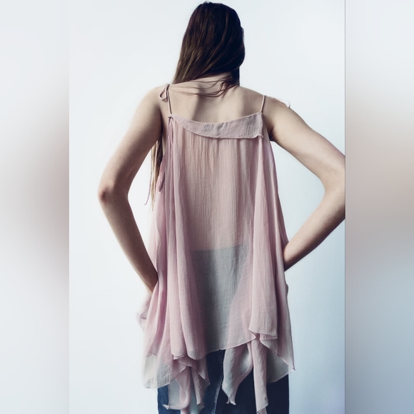 ZARA SEMI-SHEER DUSTY PINK VOLUMINOUS BLOUSE M-L - Picture 7 of 11